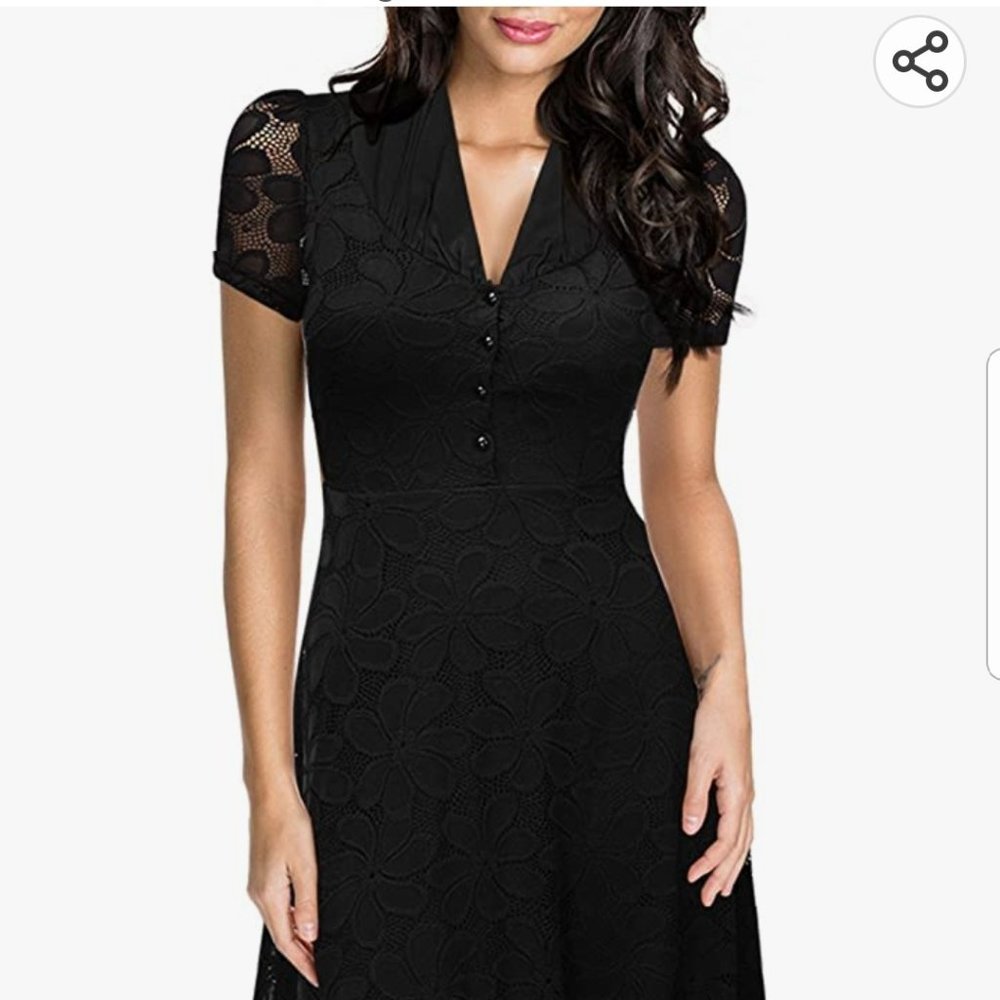 Miusol Women's Cap Sleeve A Line Dress, Large, Black